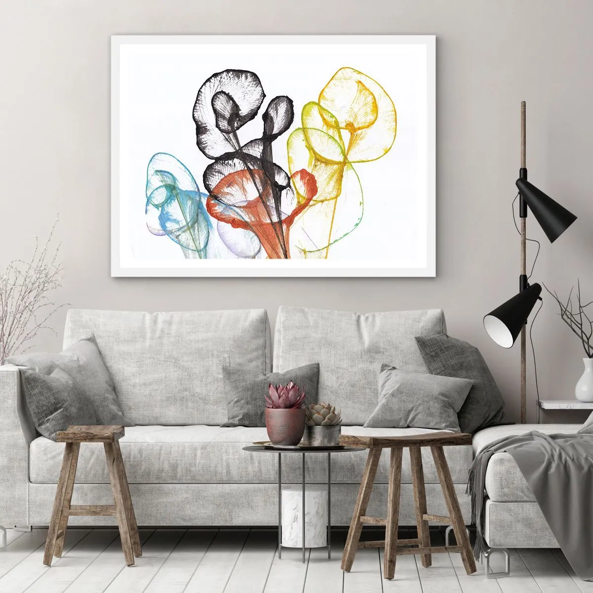 Pôster em moldura branca - Flores com alma - 100x70 cm