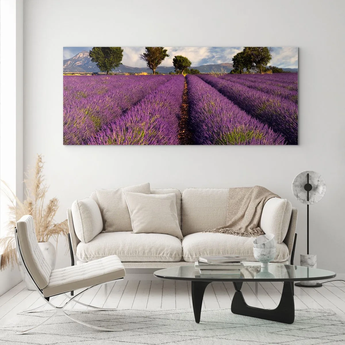 Quadro em vidro - Prados de lavanda - 90x30 cm