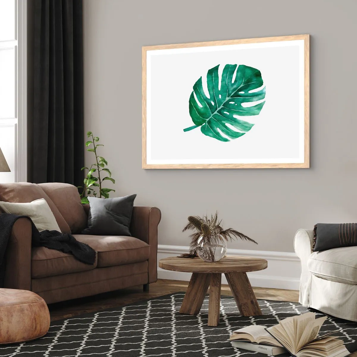 Pôster com moldura de carvalho claro - Conceito verde - 100x70 cm