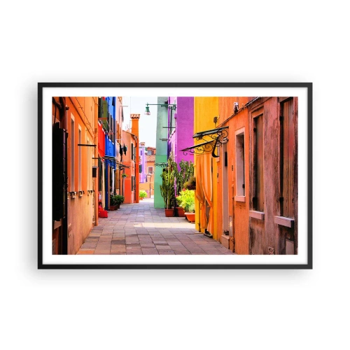Pôster com moldura preta - Beco arco-íris - 91x61 cm
