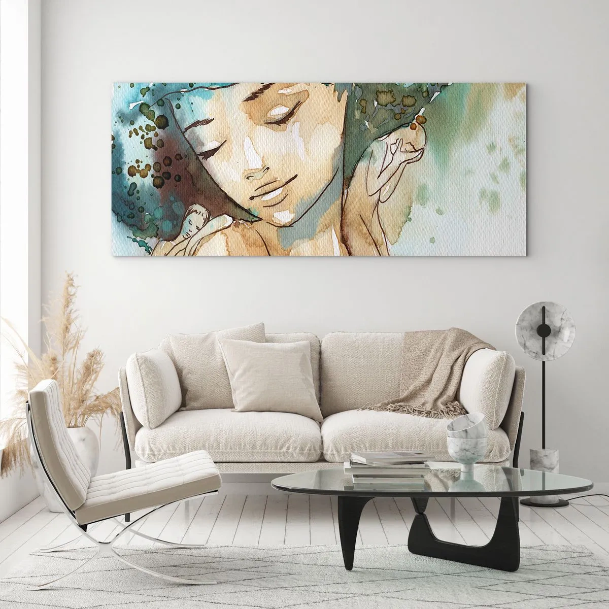 Quadro em vidro - Dama em azul - 90x30 cm
