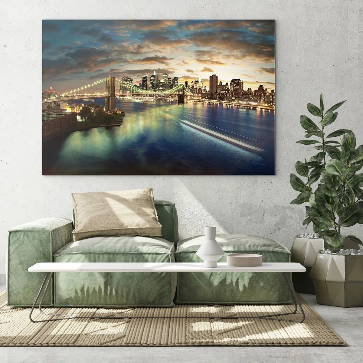 Quadro em vidro - Uma noite bem iluminada em Manhattan - 100x70 cm