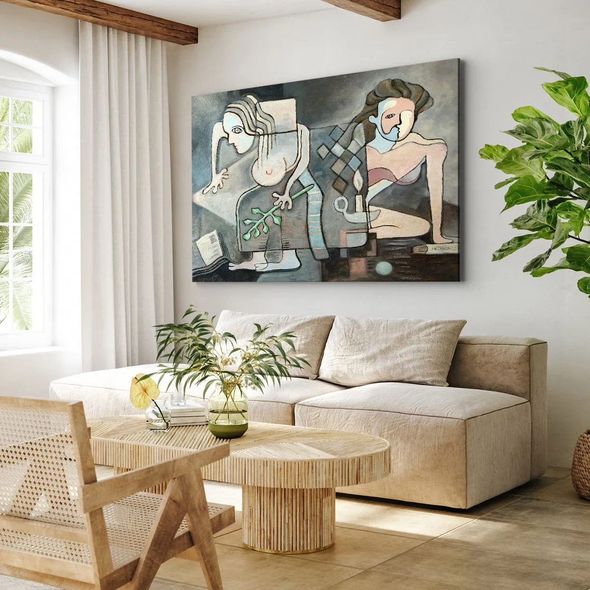 Quadro em tela - Figuras abstratas em uma composição simbólica com profundo significado - 70x50cm - Mosaico de alma e matéria - Decoração de parede moderna para a sala de estar e quarto ARTTOR