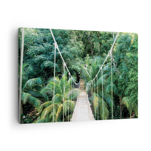 Quadro em tela - Uma ponte suspensa em uma selva tropical cheia de vegetação - 70x50cm - Bem-vindo à selva! - Decoração de parede moderna para a sala de estar e quarto ARTTOR