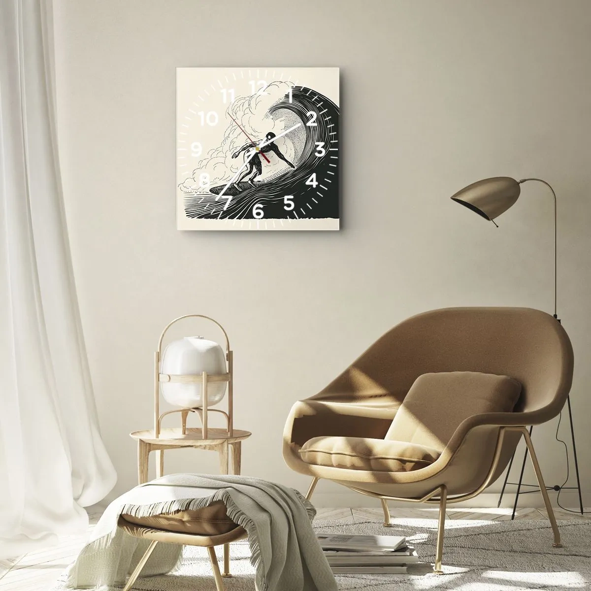 Relógio de parede - Relógio em vidro - Rei da onda - 40x40 cm
