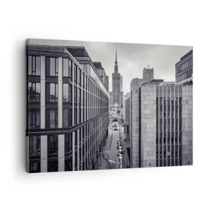 Quadro em tela - Panorama de Varsóvia com vista para o Palácio da Cultura e os edifícios circundantes - 70x50cm - Vale de Varsóvia - Decoração de parede moderna para a sala de estar e quarto ARTTOR
