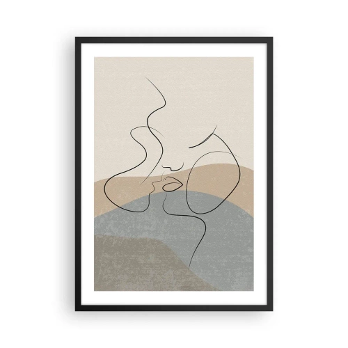 Pôster com moldura preta - Uma linha minimalista que cria um rosto feminino - 50x70cm - Como uma pincelada - Decoração de parede moderna para a sala de estar e quarto ARTTOR