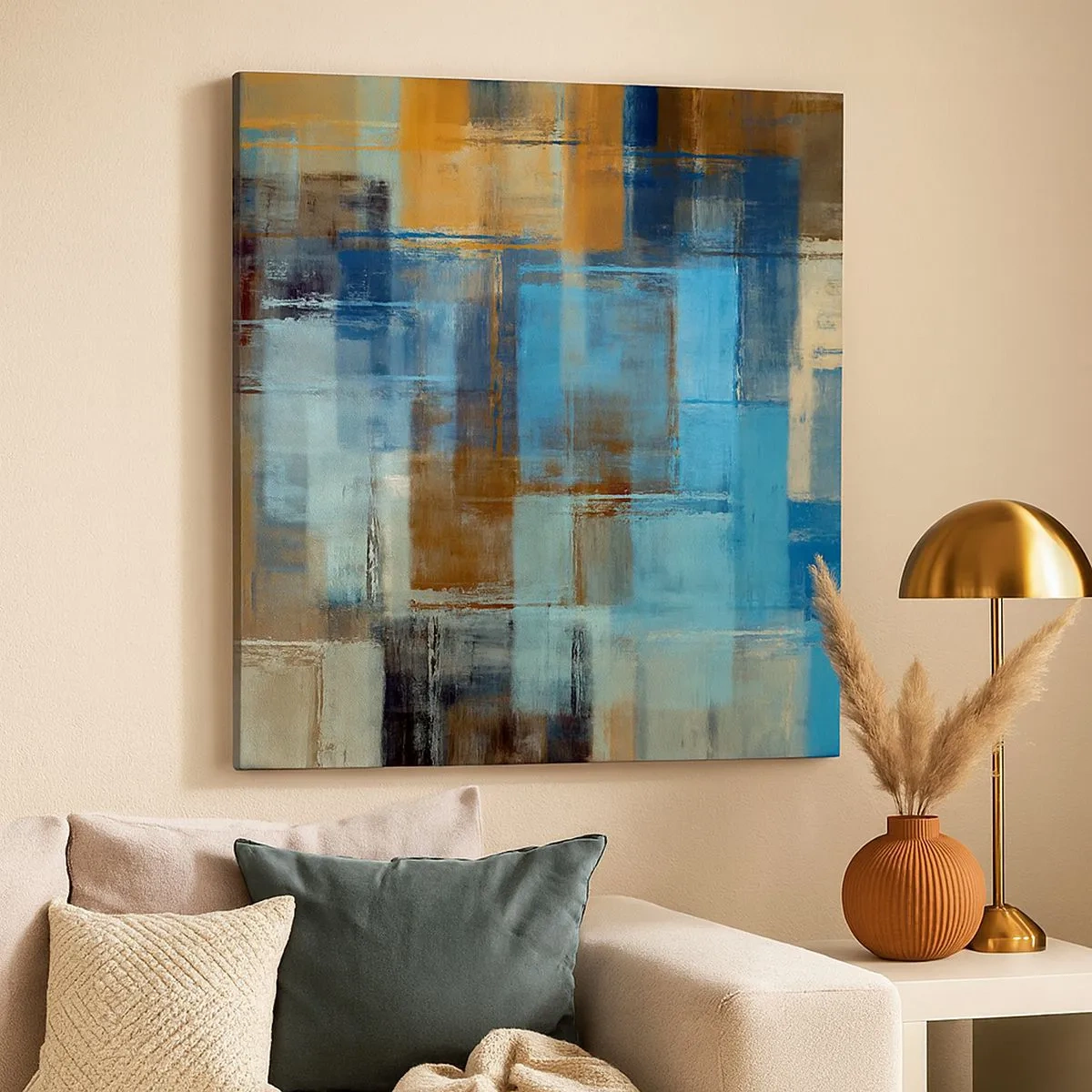 Quadro em tela - Através da cortina azul - 30x30 cm