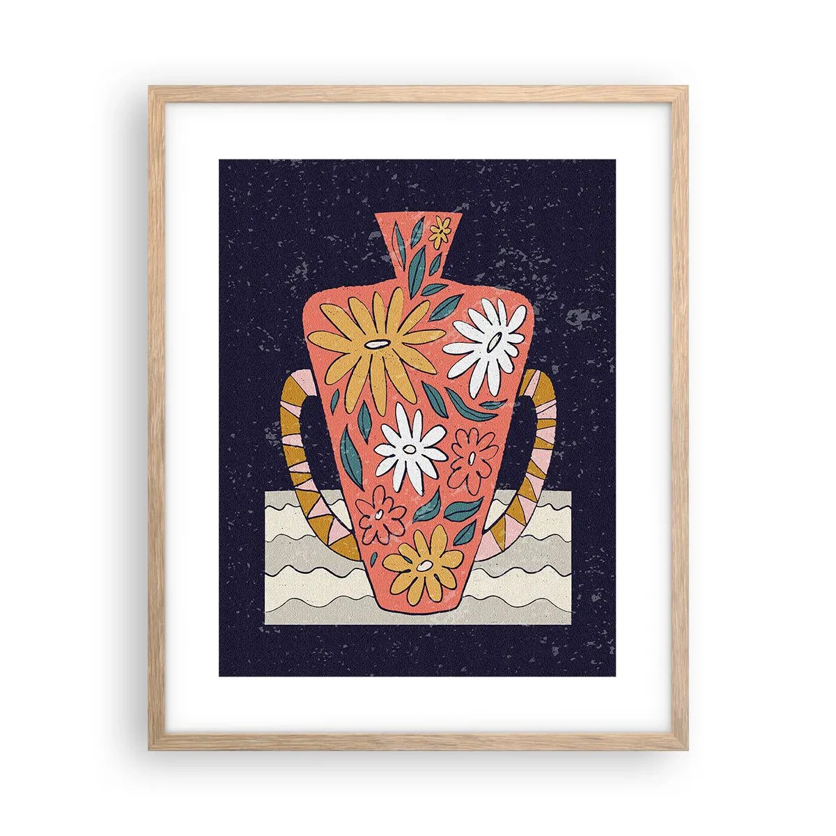 Pôster com moldura de carvalho claro - Jarro pintado - 40x50 cm