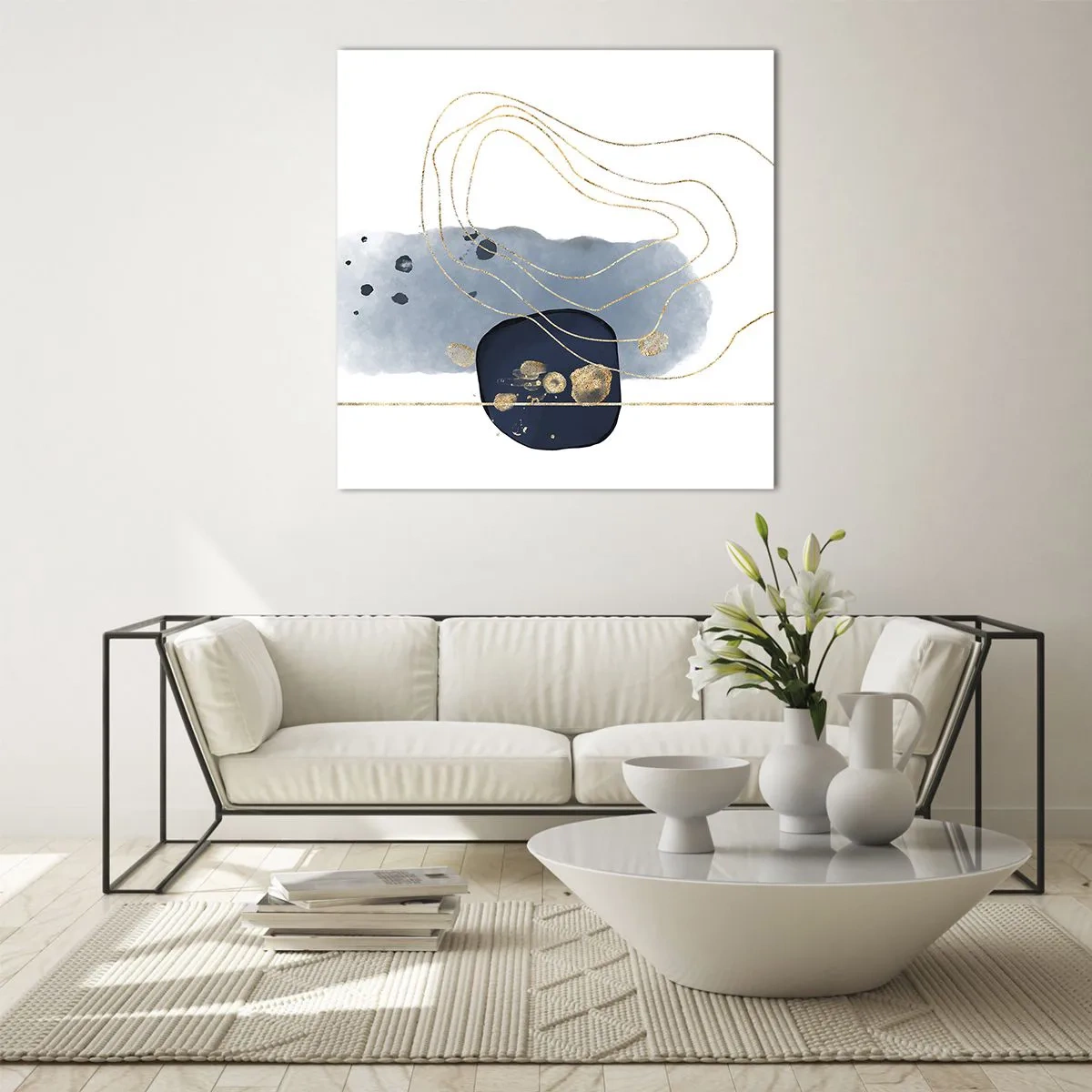 Quadro em vidro - Fantasia azul e dourada - 40x40 cm