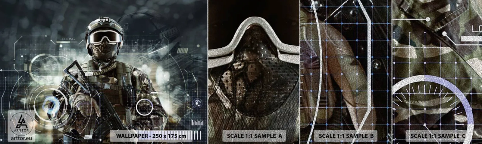 Amostra de papel de parede Premium Sand - Poder para poder - Abstração, Soldado, Comando - 100x30 cm