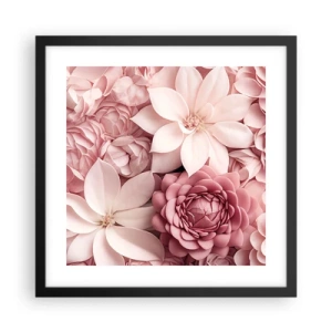 Pôster com moldura preta - Em pétalas rosa - 40x40 cm
