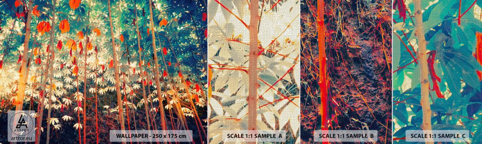 Amostra de papel de parede Premium Canvas - A vida secreta das folhas - Floresta tropical, Natureza, Árvores - 100x30 cm