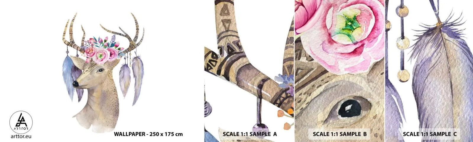 Amostra de Papel de Parede Standard Eco - Guia da alma - delicado, inocente - Abstração, Animais, Cervo - 100x30 cm