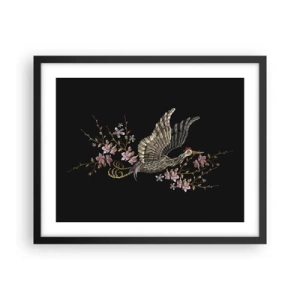 Pôster com moldura preta - Pássaro exótico e bordado - 50x40 cm
