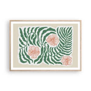 Pôster com moldura de carvalho claro - Florescendo em verde - 100x70 cm