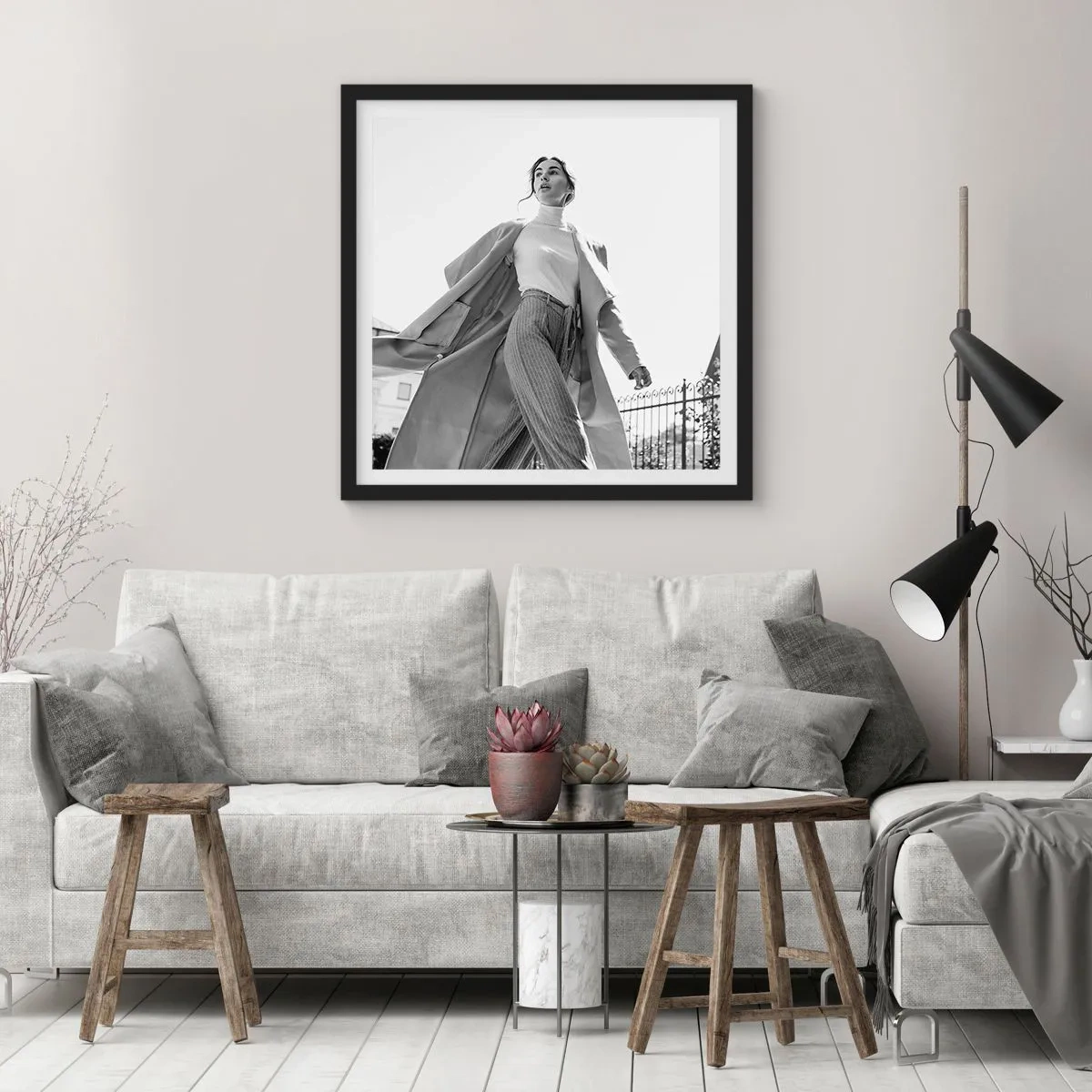 Pôster com moldura preta - Vens comigo? - 60x60 cm