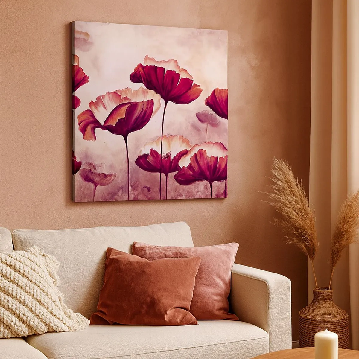 Quadro em tela - Pétala vermelha e branca - 30x30 cm