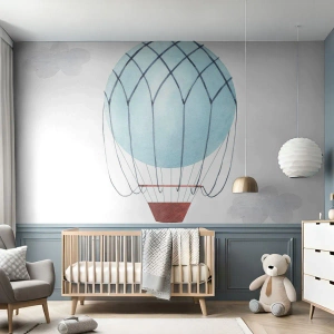 Papel de Parede Standard Eco - Um balão azul flutuando entre nuvens brancas - 100x70cm - Tudo nas nuvens - Decoração de parede moderna para a sala de estar e quarto ARTTOR
