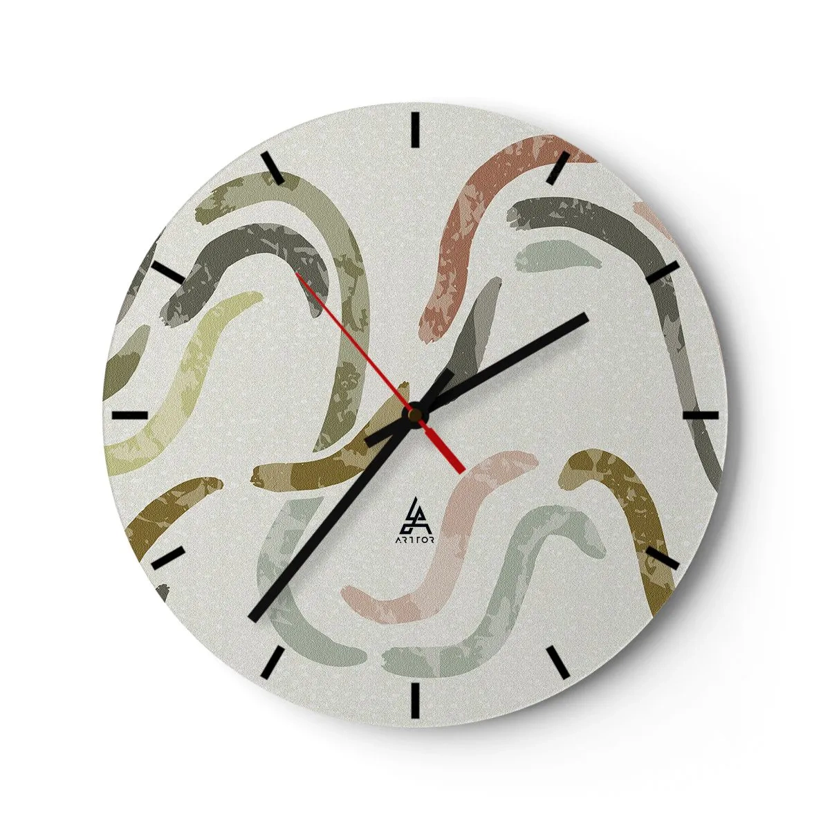Relógio de parede - Relógio em vidro - Pinceladas orgânicas em tons terrosos - 30x30cm - Uma alegre dança de abstração - Decoração de parede moderna para a sala de estar, cozinha e quarto ARTTOR