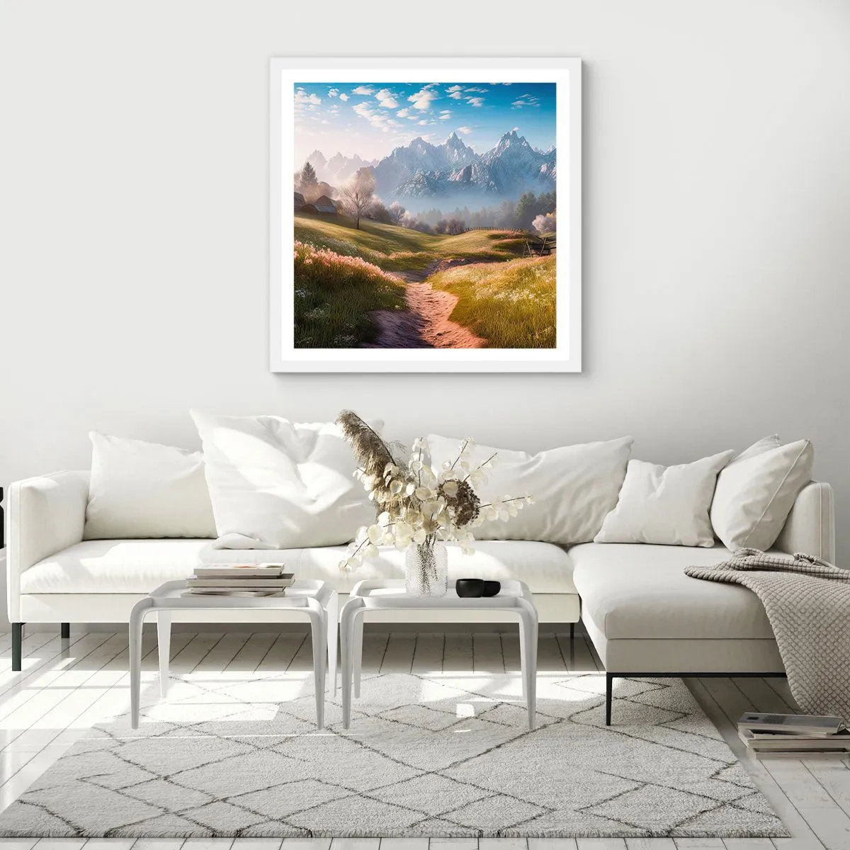 Pôster em moldura branca - Vale idílico - 60x60 cm