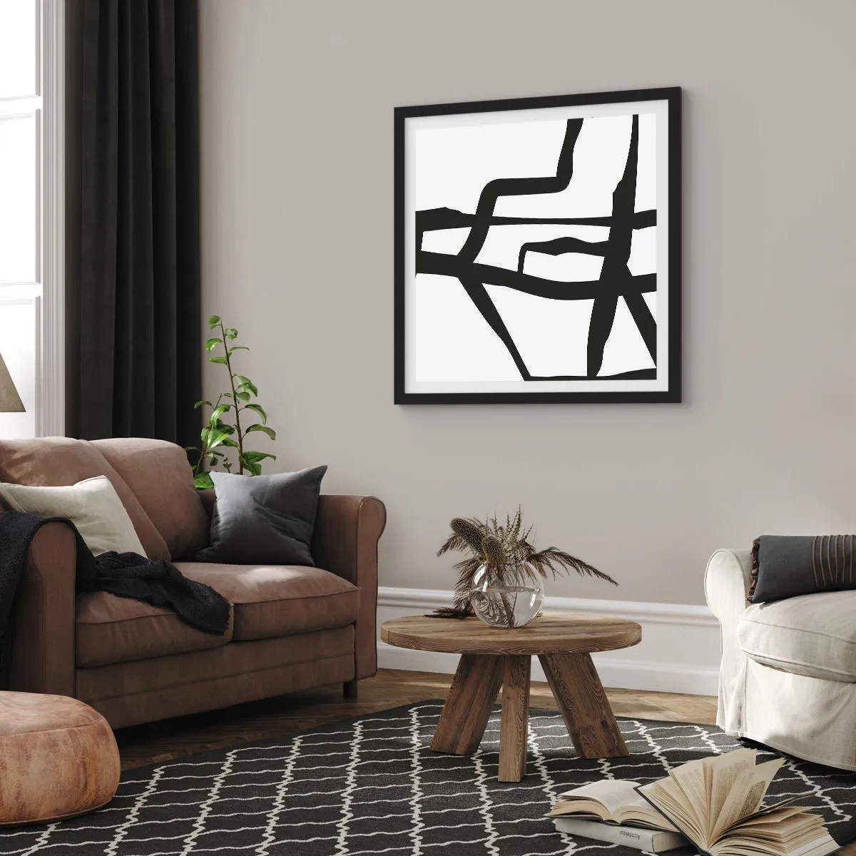 Pôster com moldura preta - Projeto preto e branco - 60x60 cm