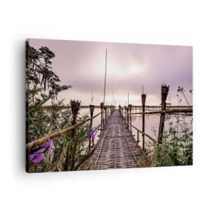 Quadro em tela - Ponte de bambu sobre a água ao amanhecer - 70x50cm - Paz e tranquilidade da Ásia - Decoração de parede moderna para a sala de estar e quarto ARTTOR