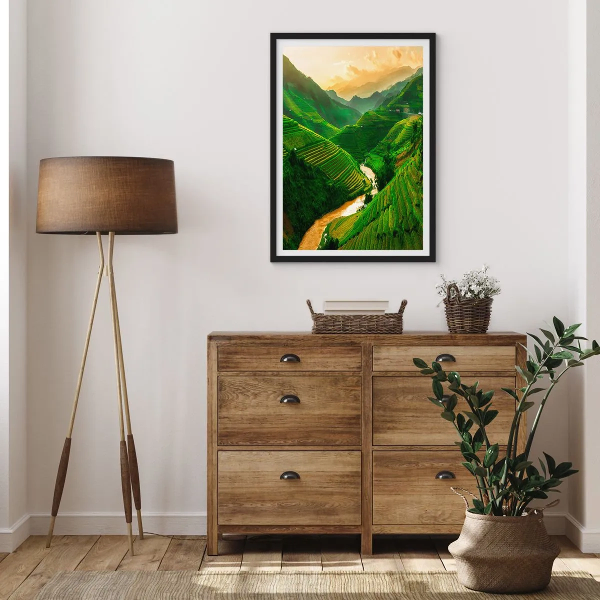 Pôster com moldura preta - Terraços de arroz pitorescos em um vale verde - 50x70cm - Vale vietnamita - Decoração de parede moderna para a sala de estar e quarto ARTTOR