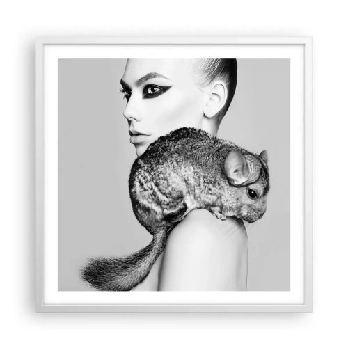 Pôster em moldura branca - A dama com a chinchila - 60x60 cm