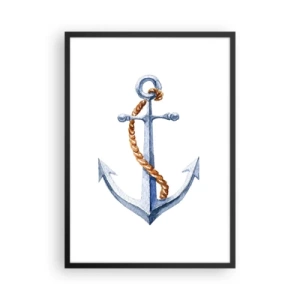 Pôster com moldura preta - Âncora com corda em estilo aquarela - 50x70cm - Ahoy aventura! - Decoração de parede moderna para a sala de estar e quarto ARTTOR