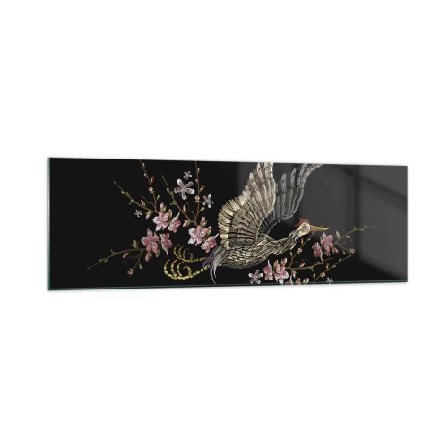Quadro em vidro - Pássaro exótico e bordado - 160x50 cm