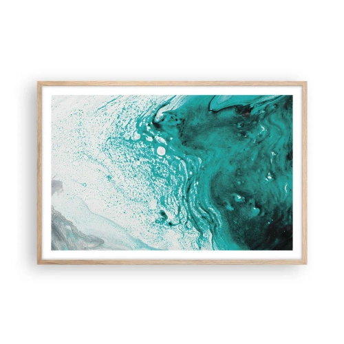 Pôster com moldura de carvalho claro - Derreter a branco e turquesa - 91x61 cm