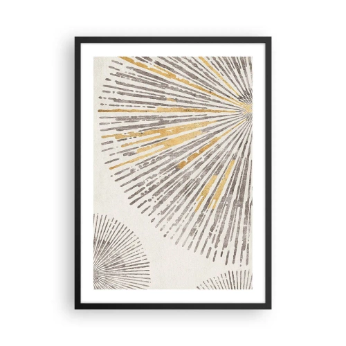 Pôster com moldura preta - Padrão de raios abstratos em tons de dourado e marrom - 50x70cm - A beleza do raio - Decoração de parede moderna para a sala de estar e quarto ARTTOR