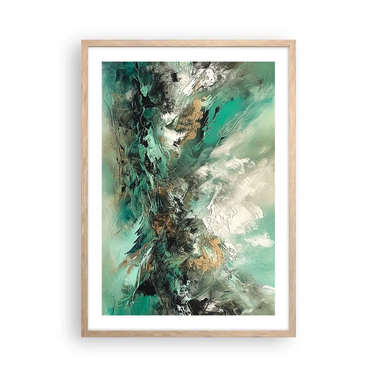 Pôster com moldura de carvalho claro - Surf esmeralda e preto - 50x70 cm
