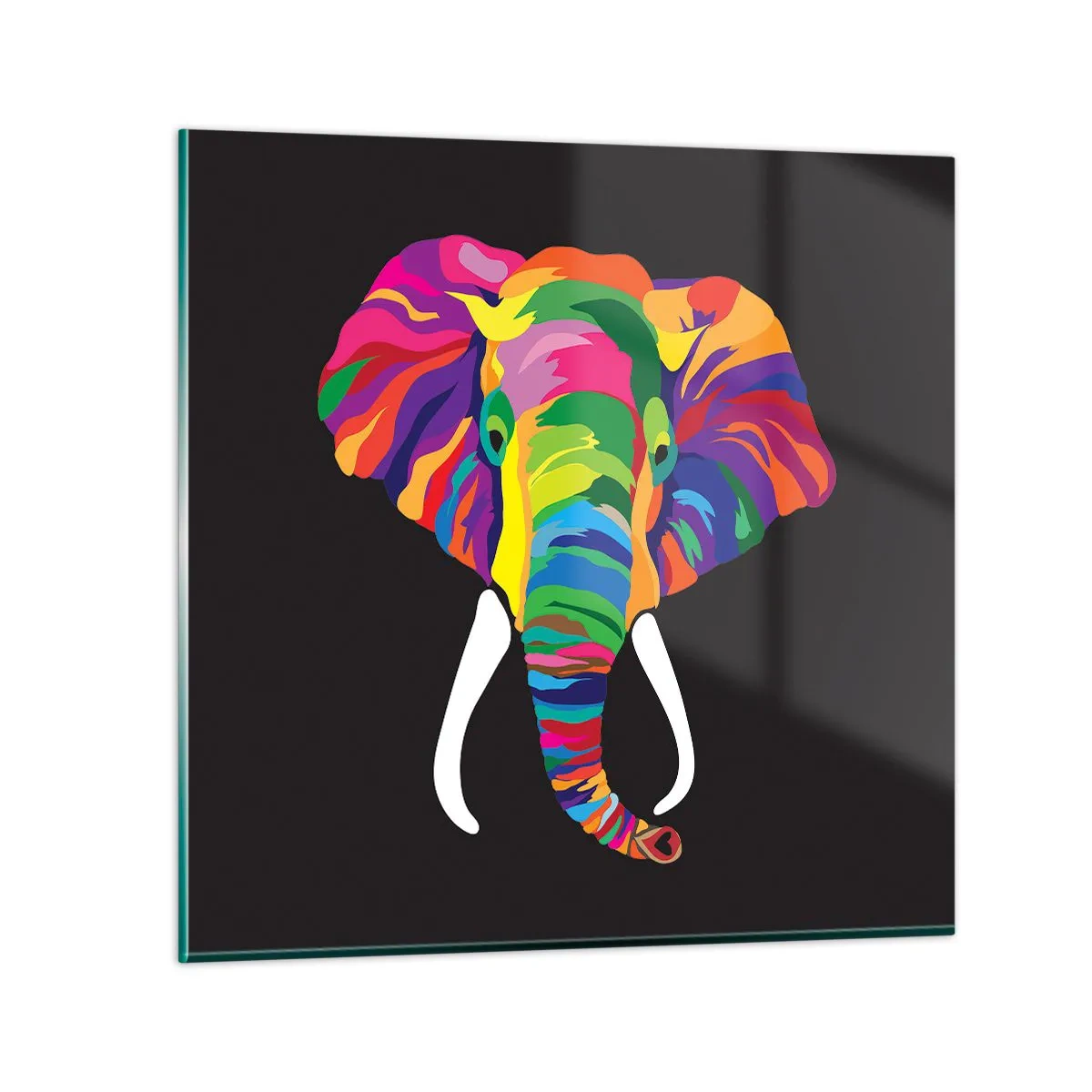 Quadro em vidro - O elefante que adorava banhar-se no arco-íris - 70x70 cm
