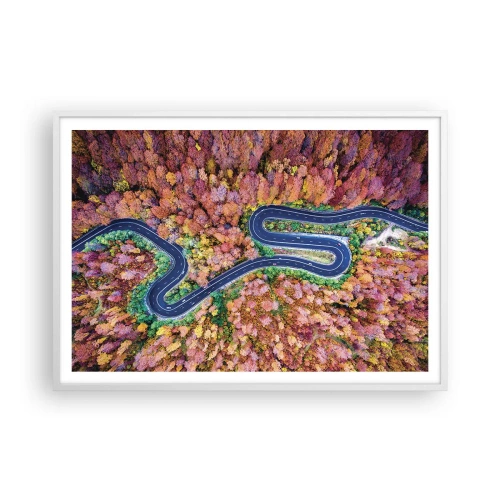 Pôster em moldura branca - Estrada sinuosa pela floresta - 100x70 cm