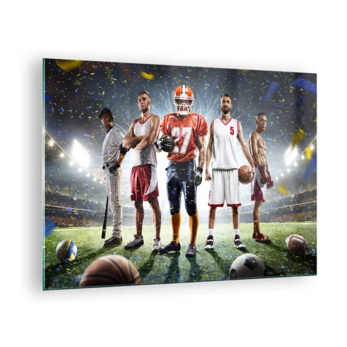 Quadro em vidro - Atletas de diversas modalidades em destaque no estádio - 70x50cm - Gladiadores dos campos - Decoração de parede moderna para a sala de estar e quarto ARTTOR