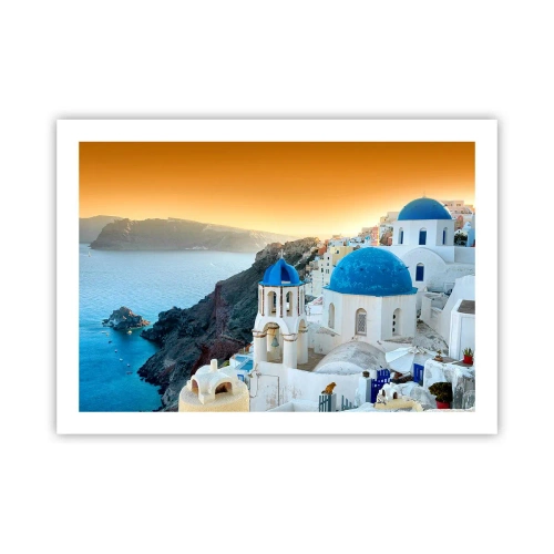 Pôster - Santorini - abraçada às rochas - 70x50 cm