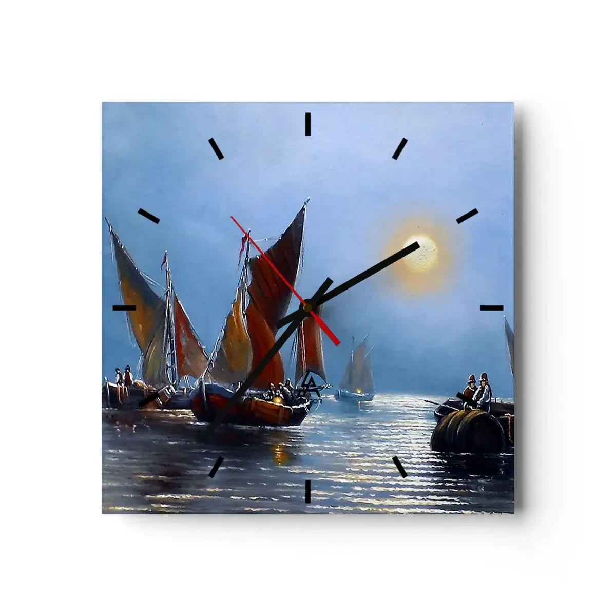 Relógio de parede - Relógio em vidro - Pesca noturna - 30x30 cm