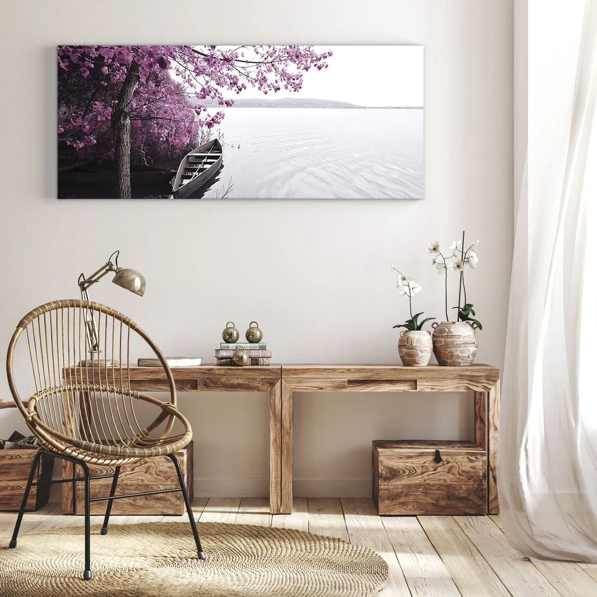 Quadro em tela - Em silêncio cor-de-rosa - 100x40 cm