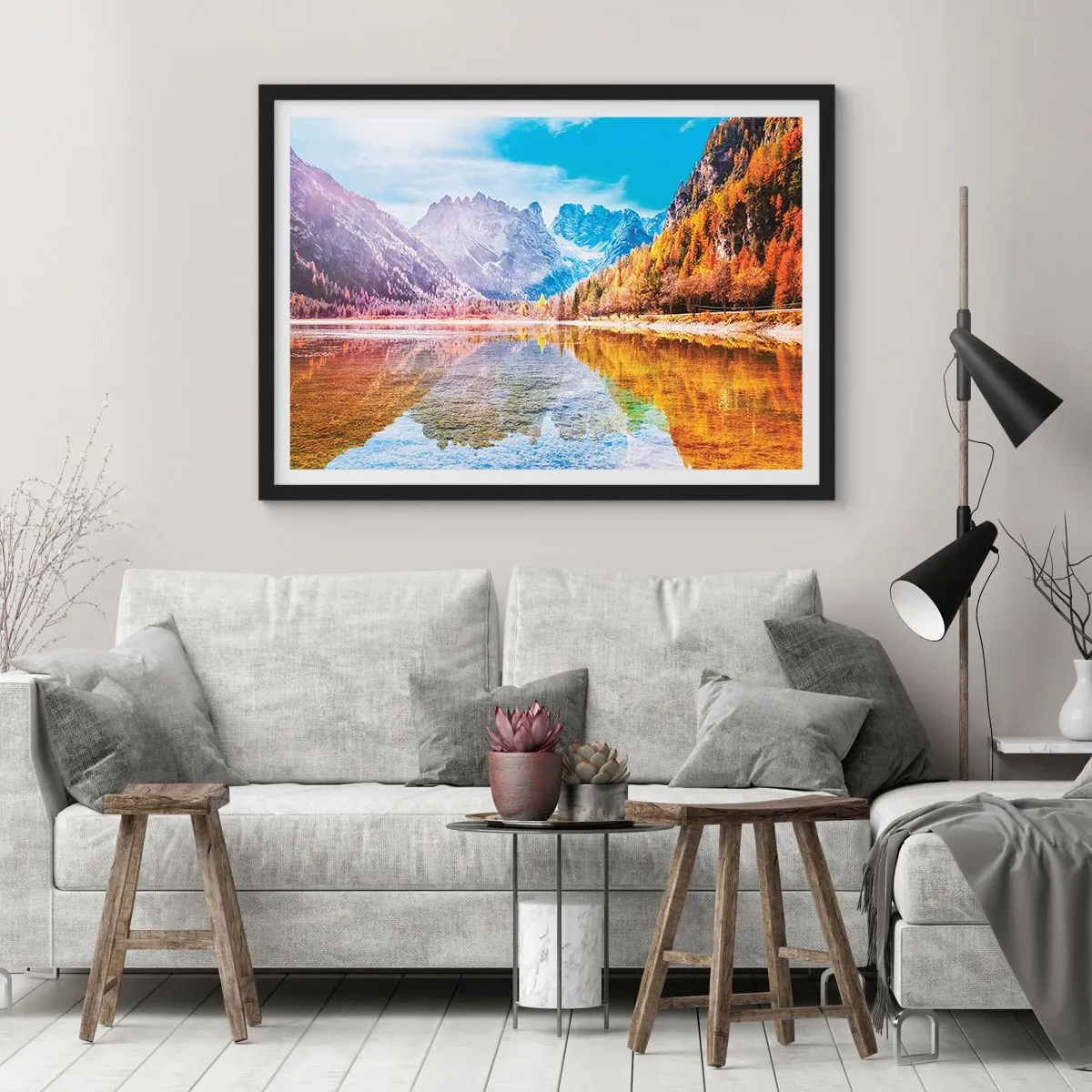 Pôster com moldura preta - E nas montanhas é outono - 50x40 cm