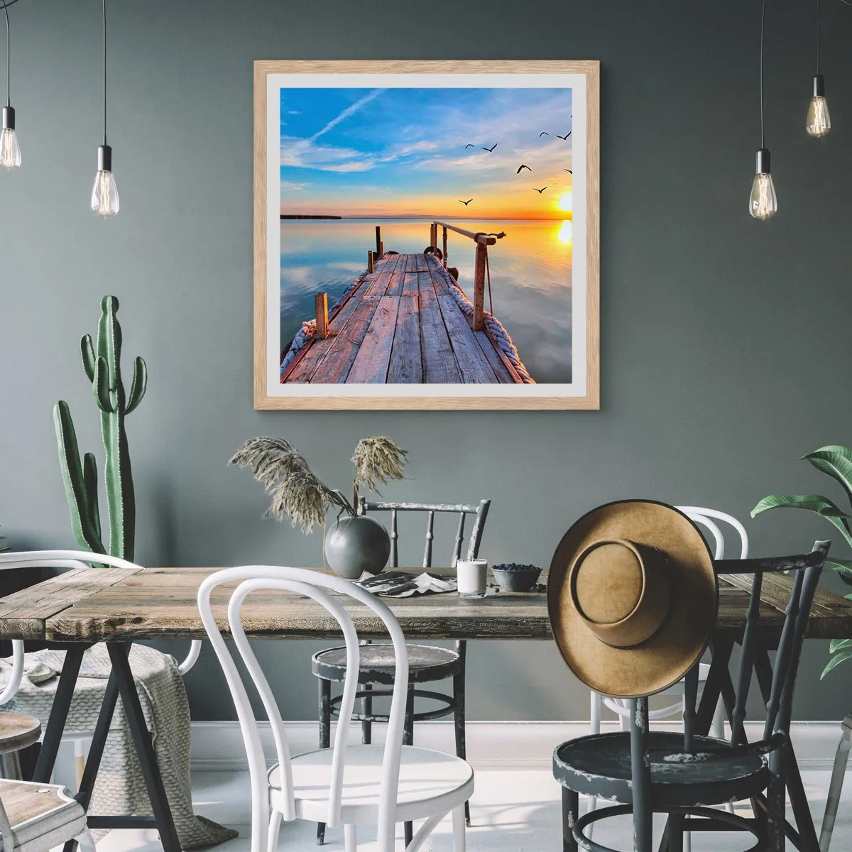 Pôster com moldura de carvalho claro - Caminhando em direção ao sol - 30x30 cm