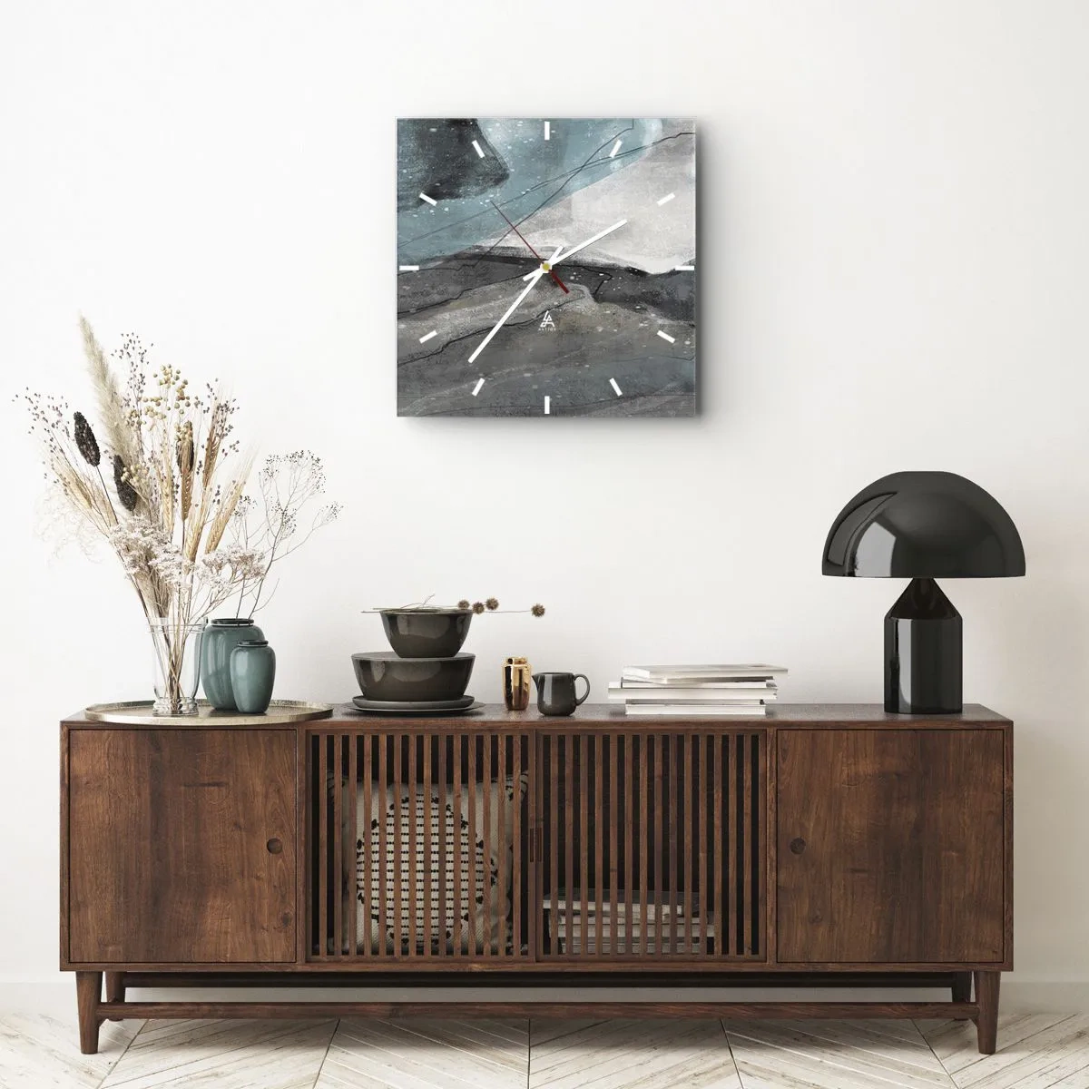 Relógio de parede - Relógio em vidro - Resumo: rochas e gelo - 30x30 cm