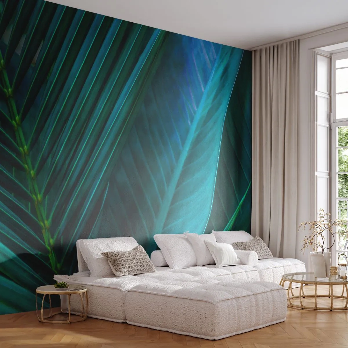 Papel de Parede Standard Eco - Um close de folhas verdes tropicais com uma textura distinta. - 100x70cm - Anatomia da vegetação - Decoração de parede moderna para a sala de estar e quarto ARTTOR