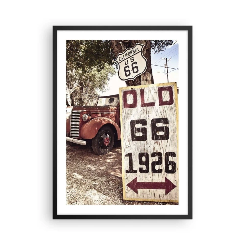 Pôster com moldura preta - Veterano na placa da Rota 66 - 50x70cm - A lenda de uma província americana - Decoração de parede moderna para a sala de estar e quarto ARTTOR