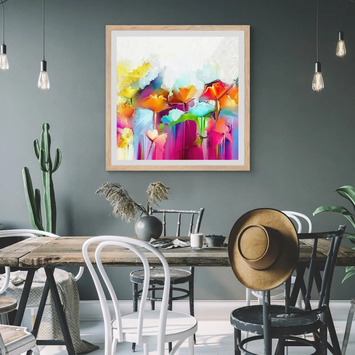 Pôster com moldura de carvalho claro - O arco-íris floresceu - 40x40 cm