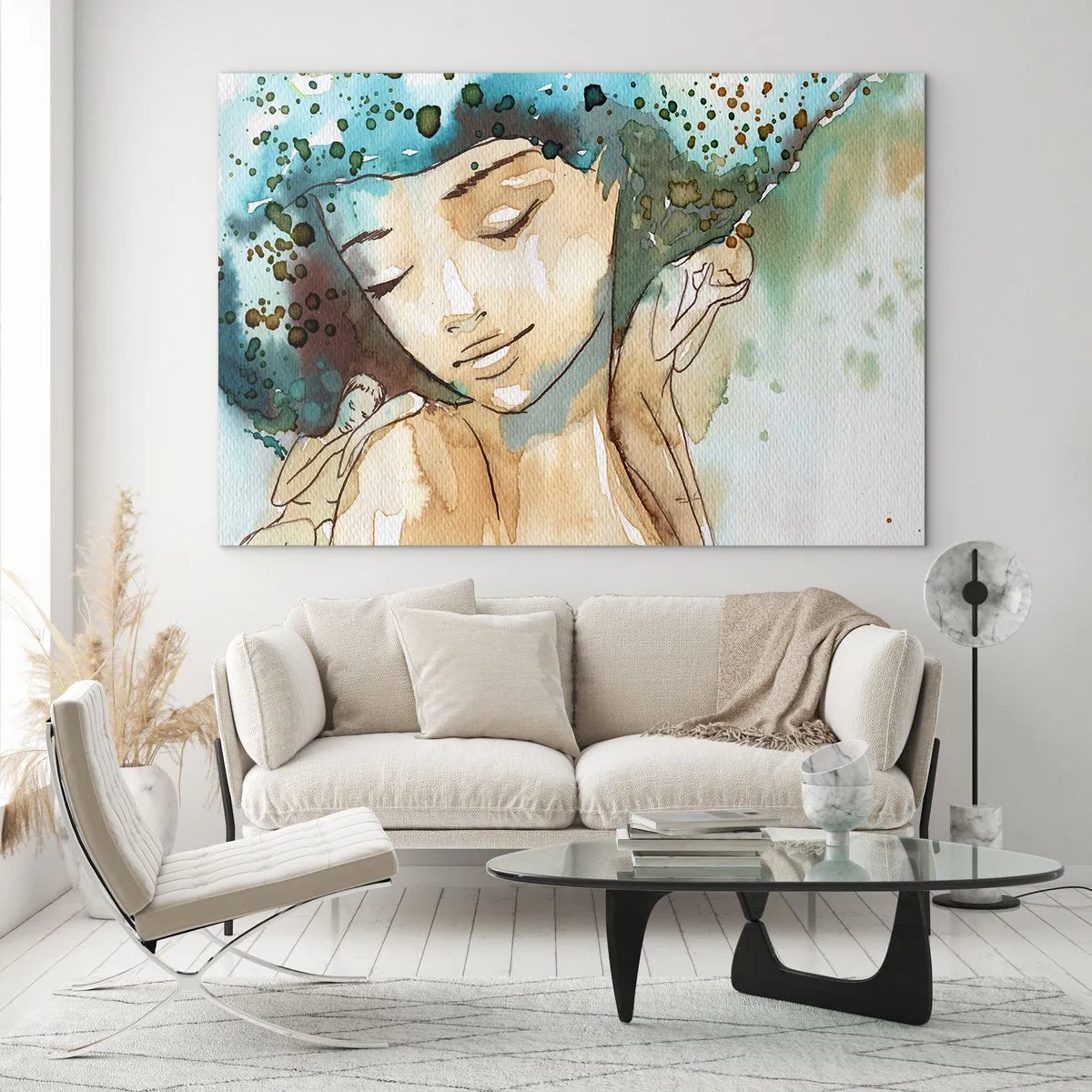 Quadro em vidro - Dama em azul - 100x70 cm