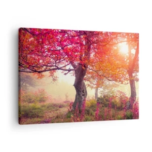 Quadro em tela - Paisagem de outono com árvores em cores intensas - 70x50cm - Um frenesi de florescimento - Decoração de parede moderna para a sala de estar e quarto ARTTOR