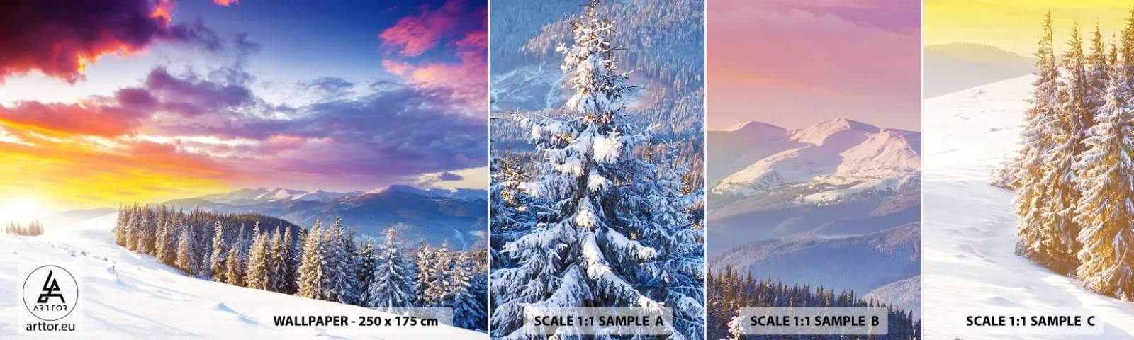 Amostra de papel de parede autocolante Deluxe Sticker - Em plena luz do dia - Paisagem, Montanhas, Inverno - 100x30 cm
