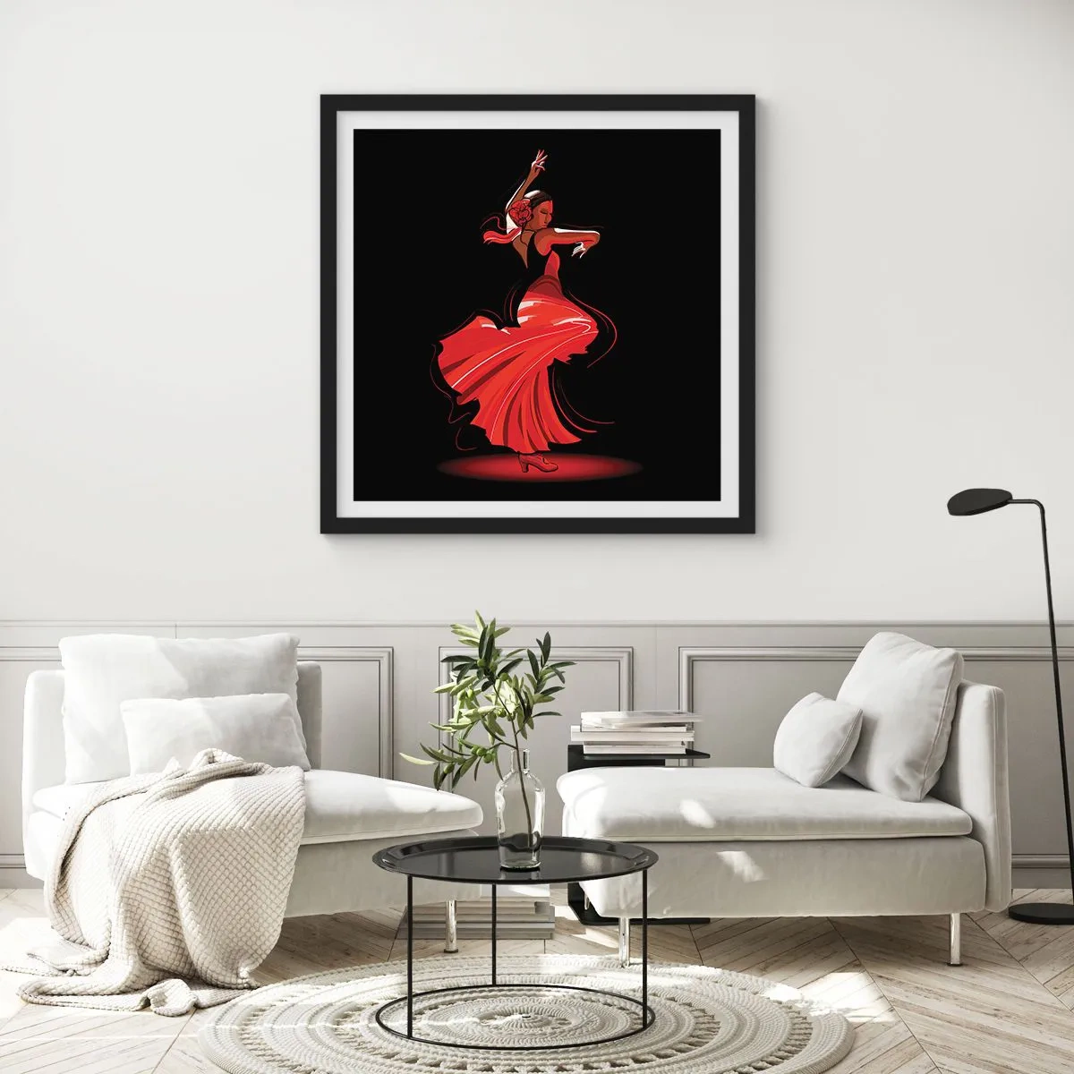 Pôster com moldura preta - O espírito ardente do flamenco - 50x50 cm